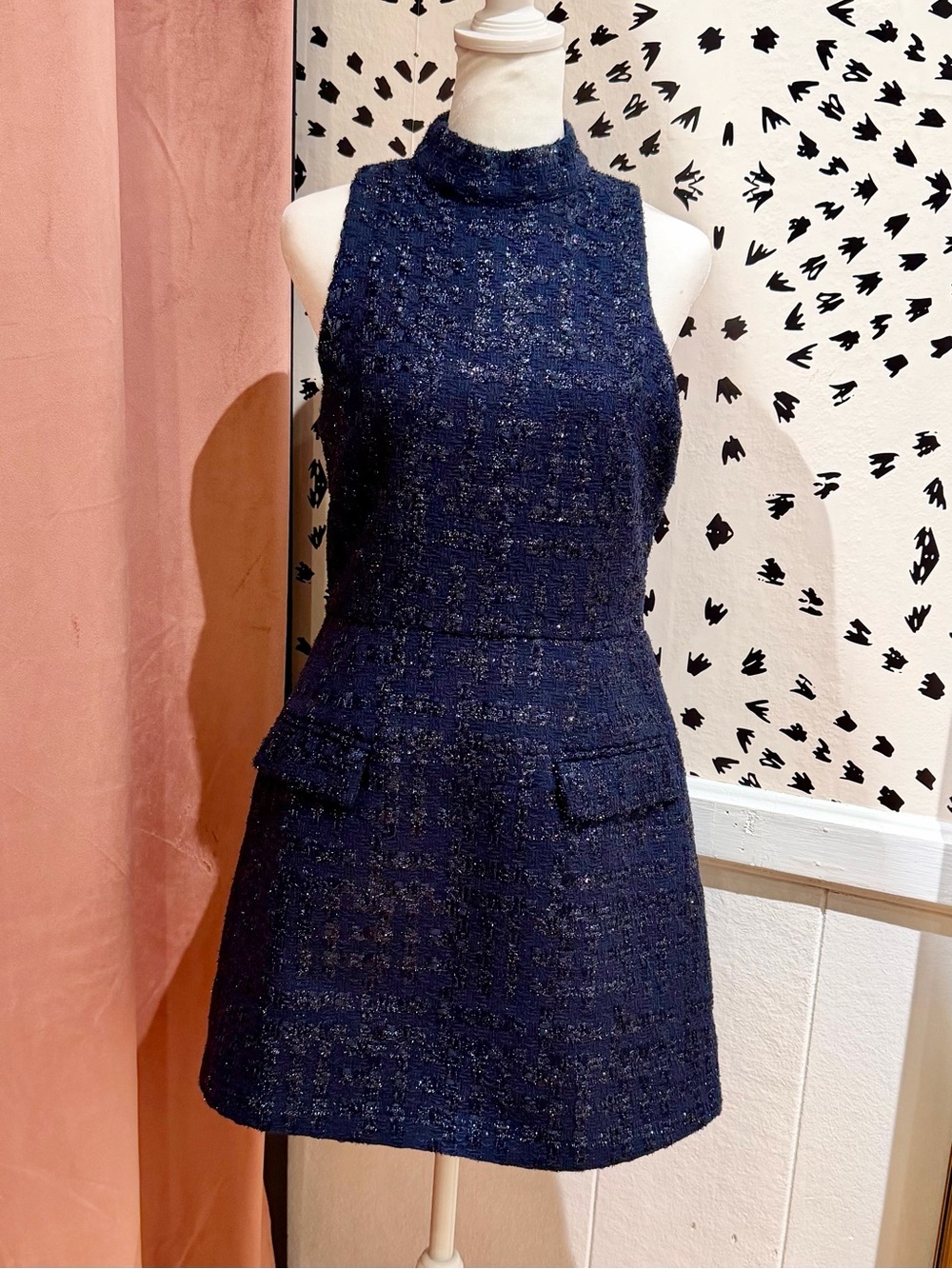 Sincerely Ours Metalic Navy Tweed Sleeveless Mini Dress
